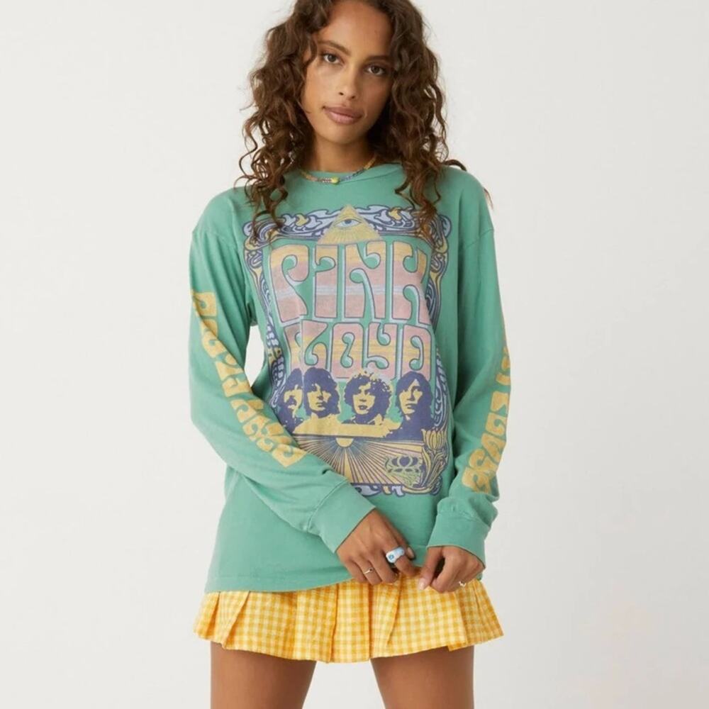 DAYDREAMER NWOT Eye Poster Band Tee Oversized Green Teal Long Sleeve